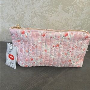 Pink and Red Quilted Cosmetic Bag with Gold Zipper